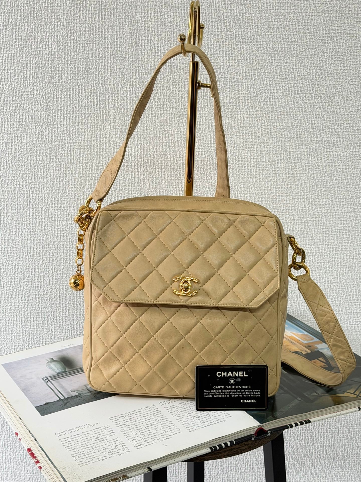 CHANEL Vintage Beige Lambskin Quilted Camera Bag
