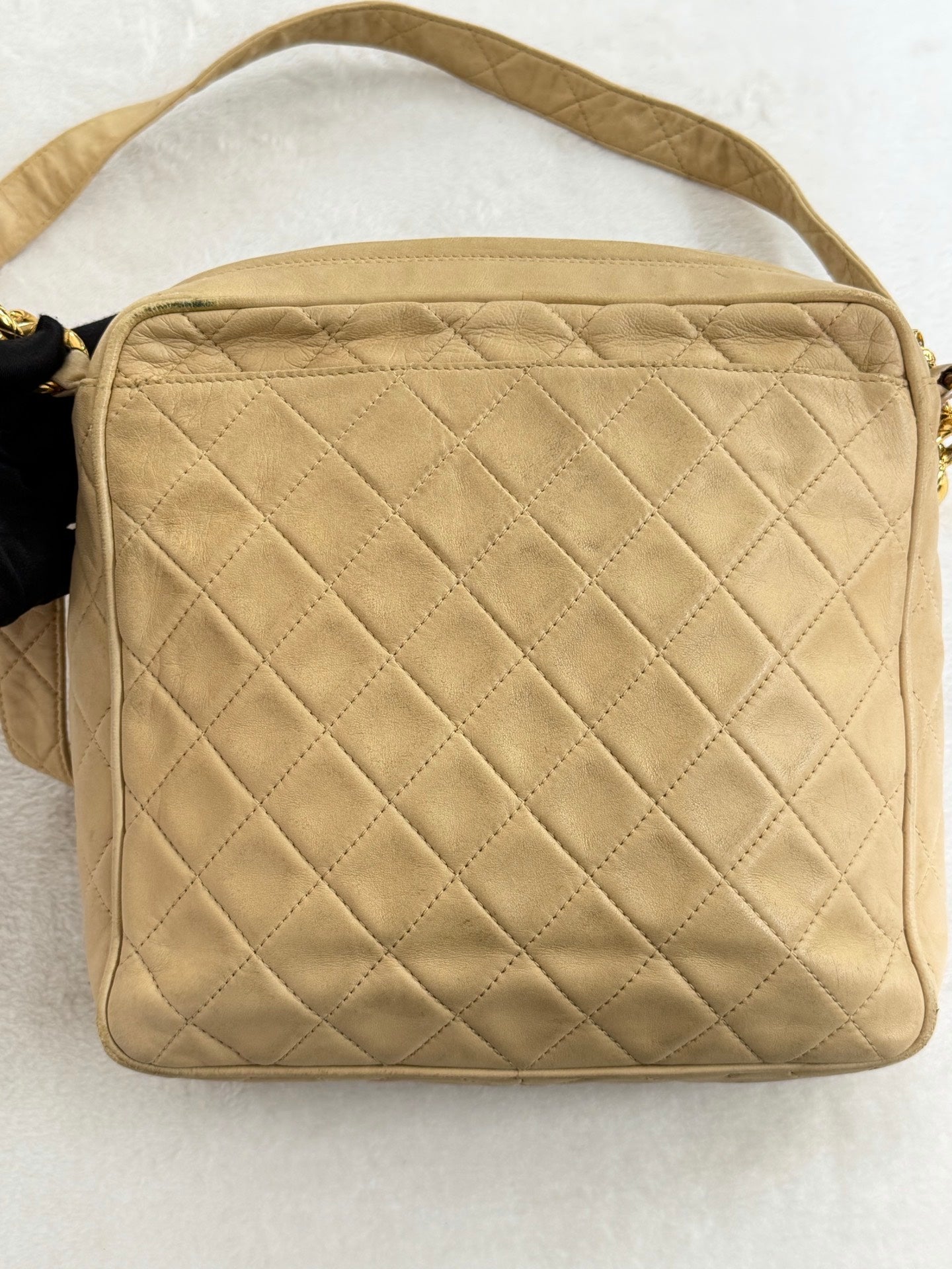 CHANEL Vintage Beige Lambskin Quilted Camera Bag