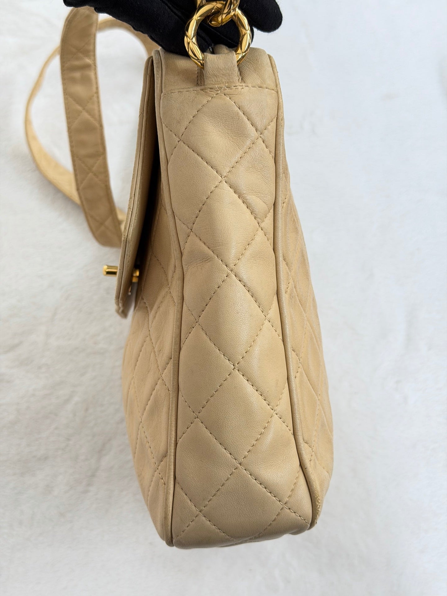 CHANEL Vintage Beige Lambskin Quilted Camera Bag