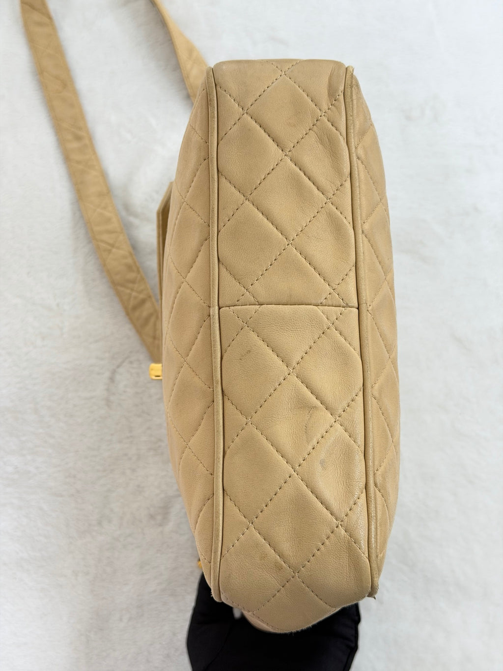 CHANEL Vintage Beige Lambskin Quilted Camera Bag