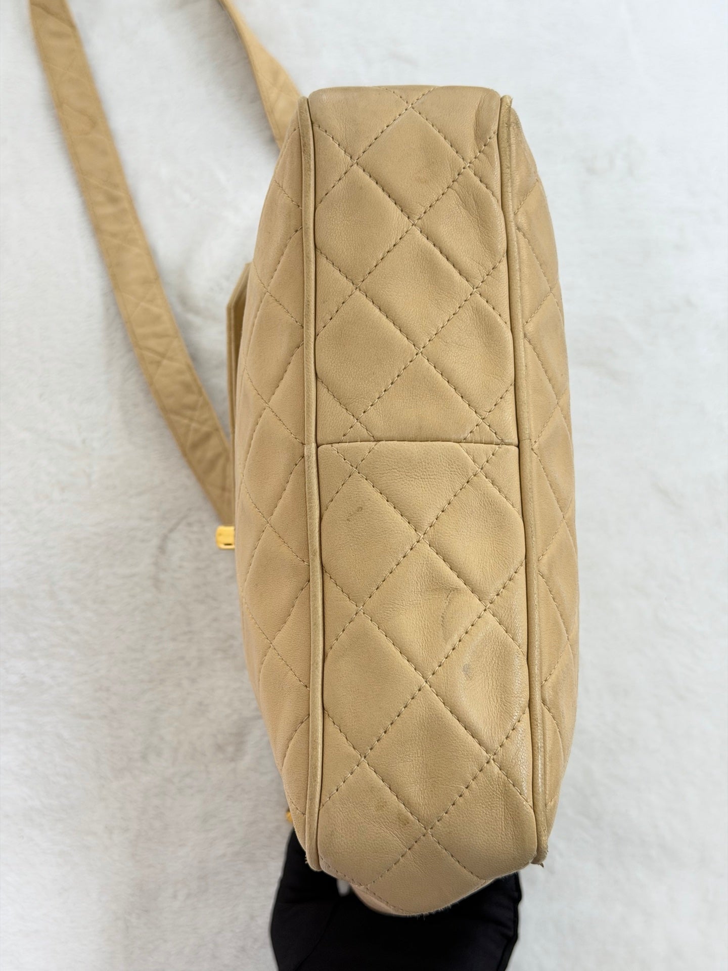 CHANEL Vintage Beige Lambskin Quilted Camera Bag