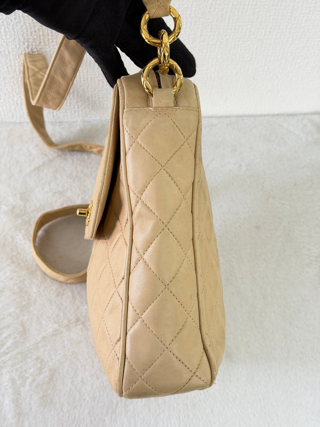 CHANEL Vintage Beige Lambskin Quilted Camera Bag