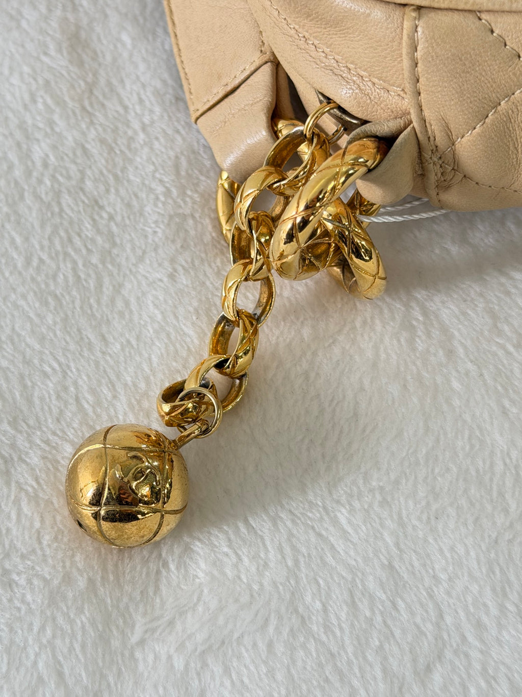 CHANEL Vintage Beige Lambskin Quilted Camera Bag
