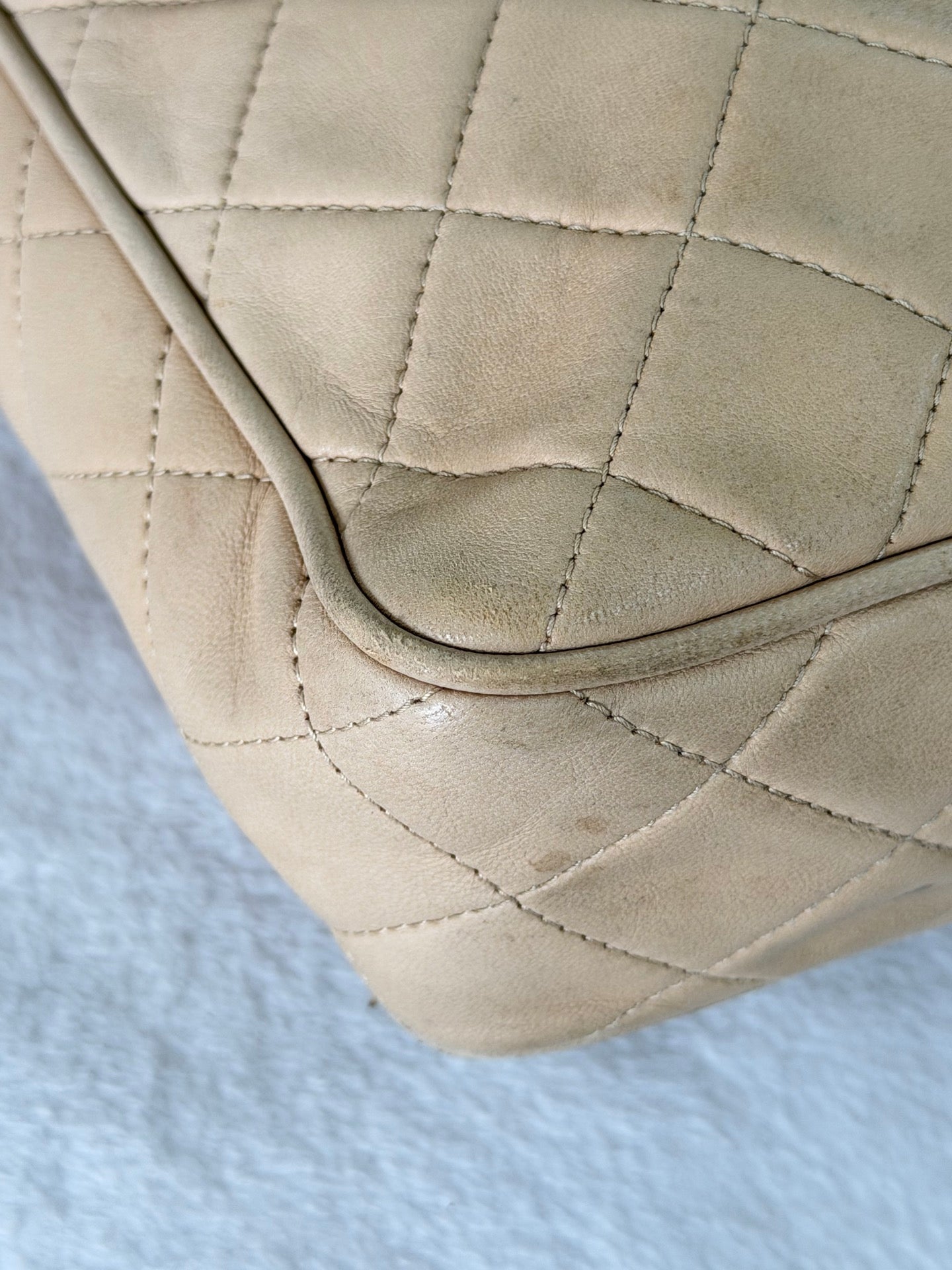 CHANEL Vintage Beige Lambskin Quilted Camera Bag