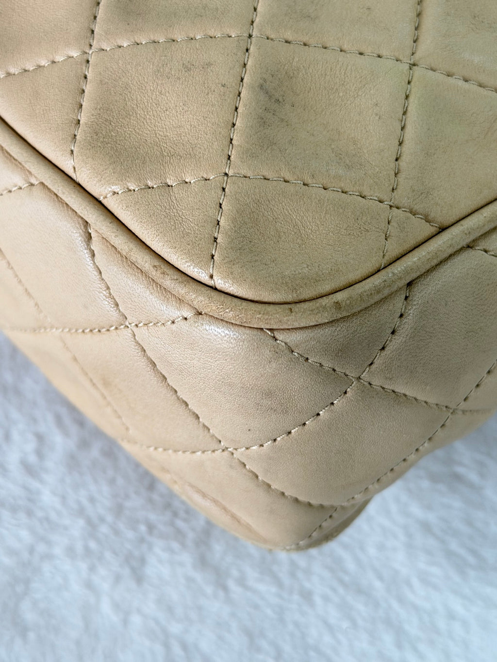 CHANEL Vintage Beige Lambskin Quilted Camera Bag