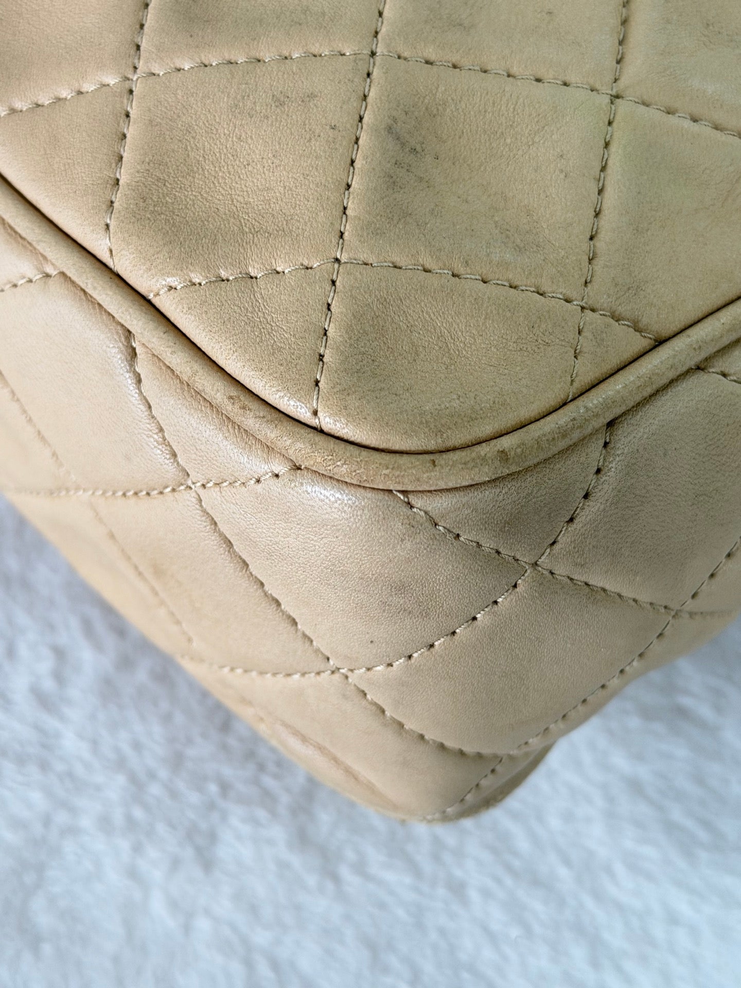 CHANEL Vintage Beige Lambskin Quilted Camera Bag