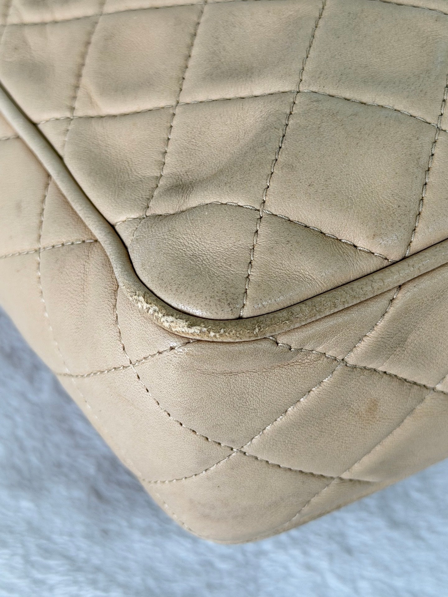 CHANEL Vintage Beige Lambskin Quilted Camera Bag