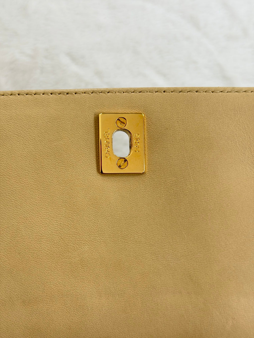 CHANEL Vintage Beige Lambskin Quilted Camera Bag