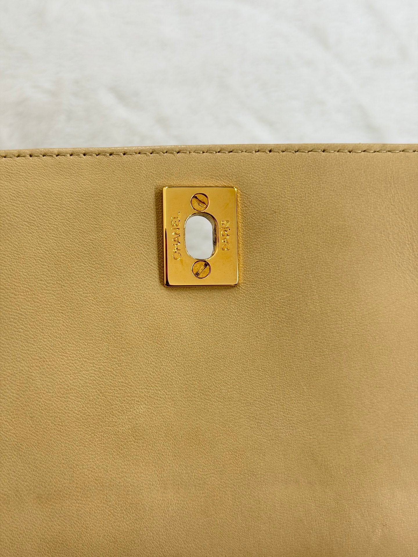 CHANEL Vintage Beige Lambskin Quilted Camera Bag