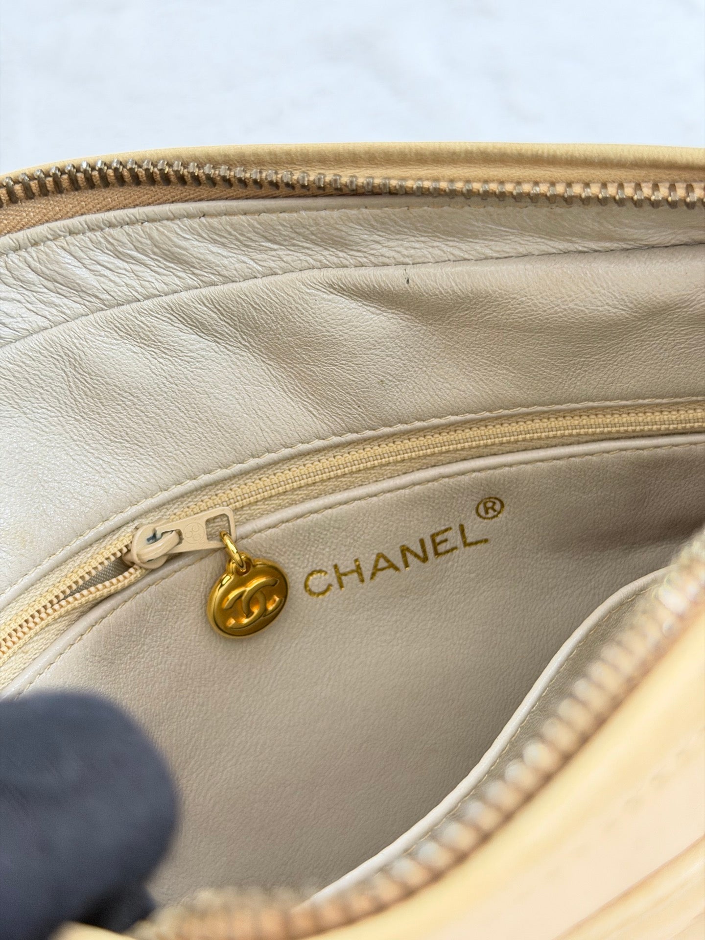 CHANEL Vintage Beige Lambskin Quilted Camera Bag