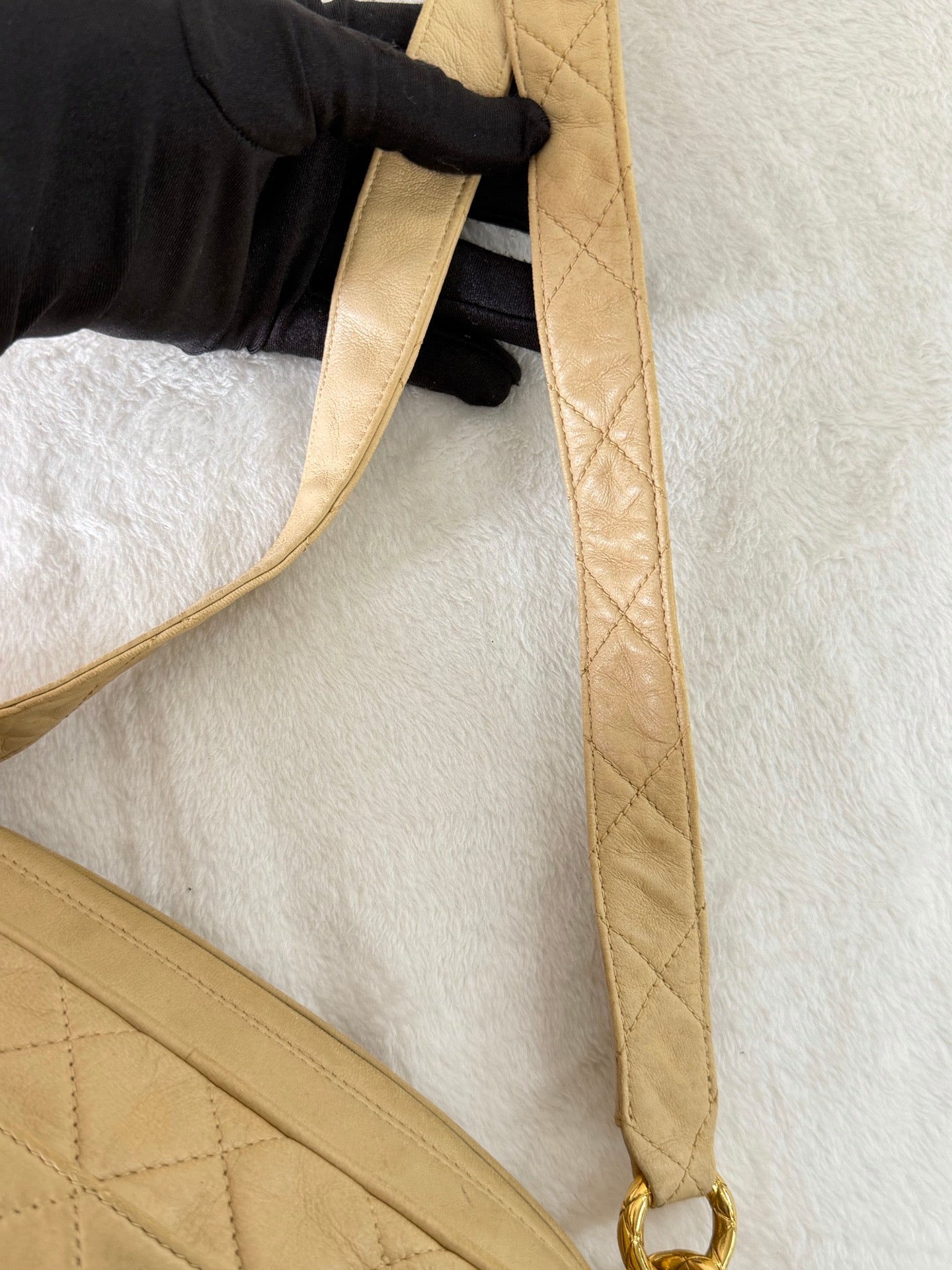 CHANEL Vintage Beige Lambskin Quilted Camera Bag