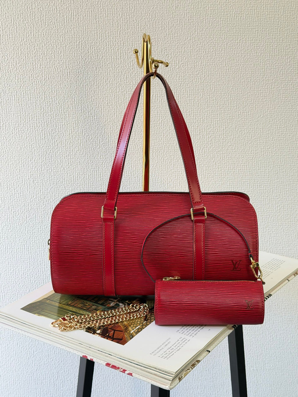 Louis Vuitton Soufflot Epi Handbag  Red Leather LV logo Engraved