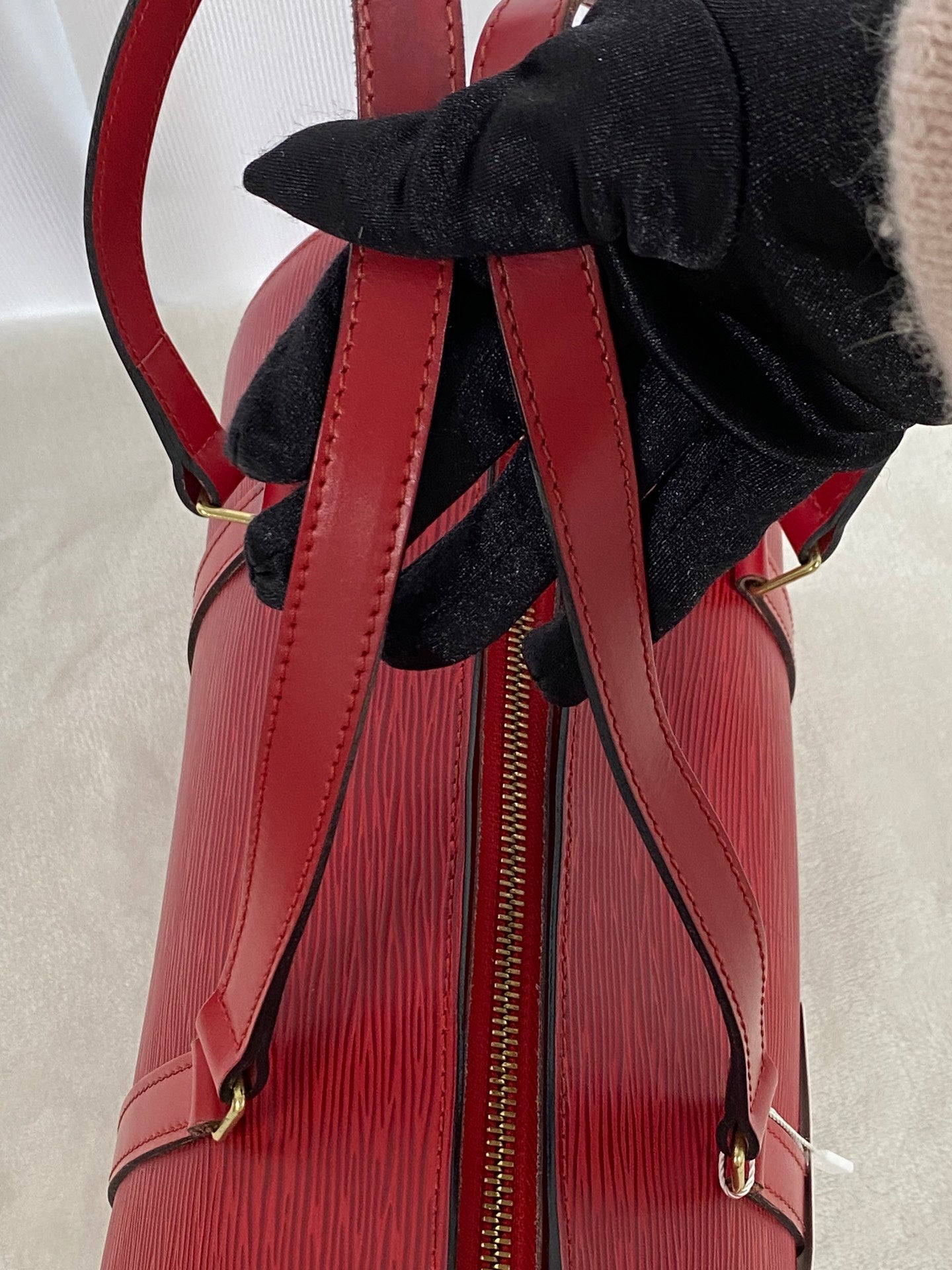 Louis Vuitton Soufflot Epi Handbag  Red Leather LV logo Engraved