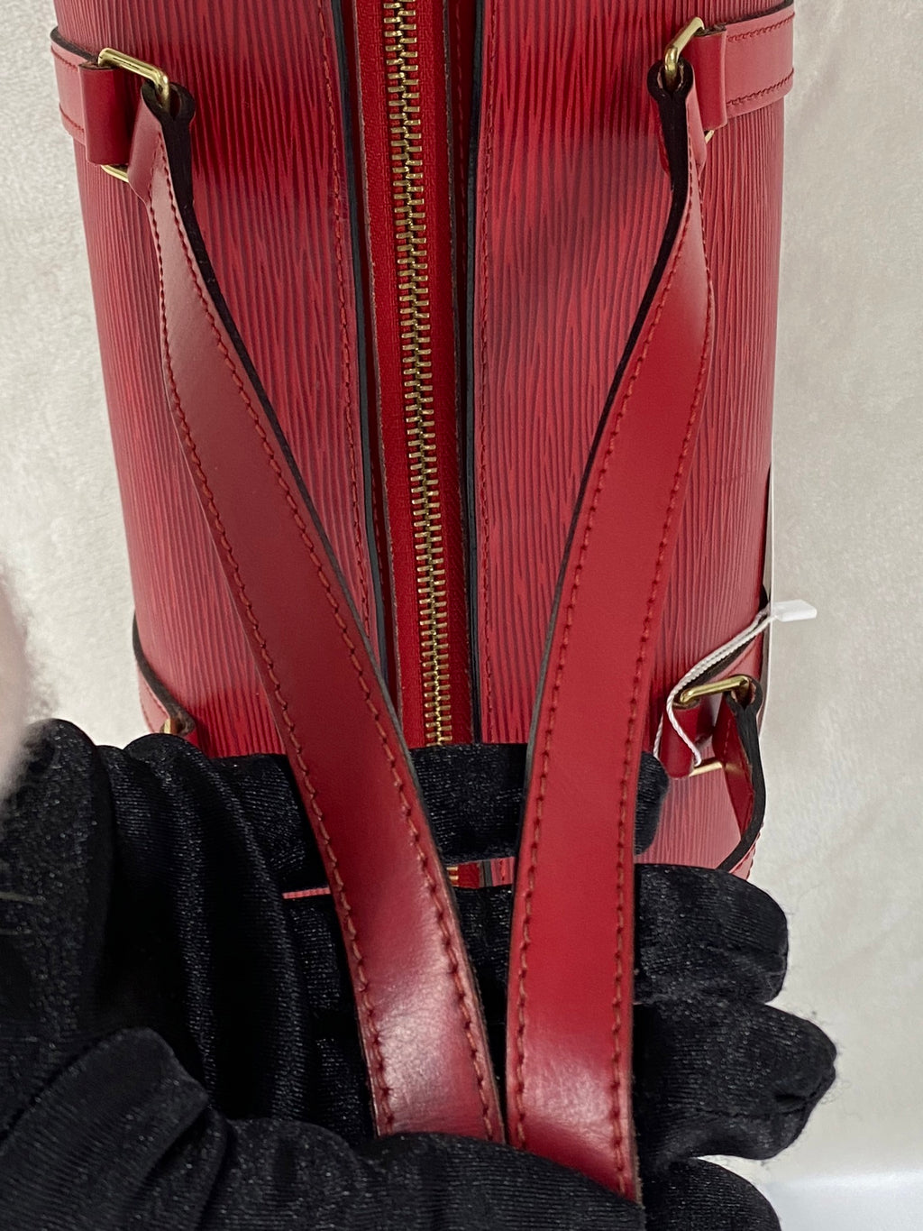 Louis Vuitton Soufflot Epi Handbag  Red Leather LV logo Engraved