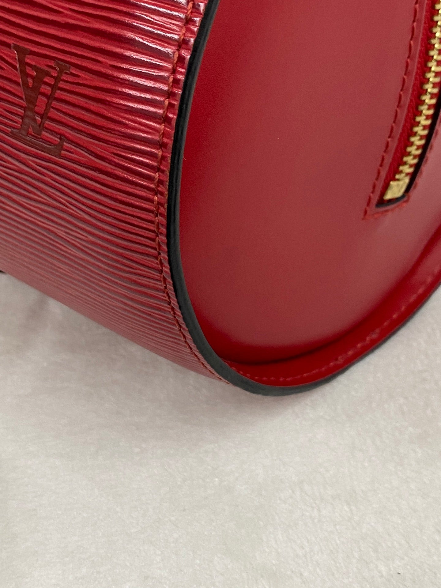 Louis Vuitton Soufflot Epi Handbag  Red Leather LV logo Engraved