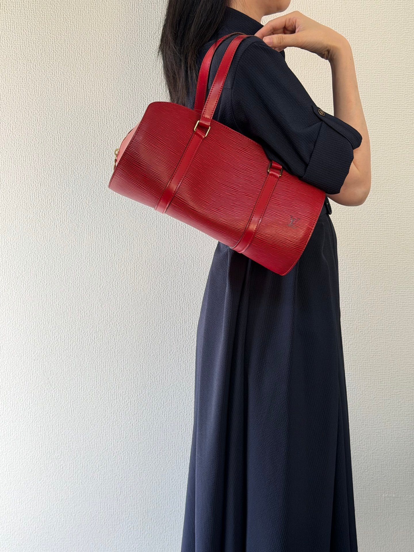 Louis Vuitton Soufflot Epi Handbag  Red Leather LV logo Engraved