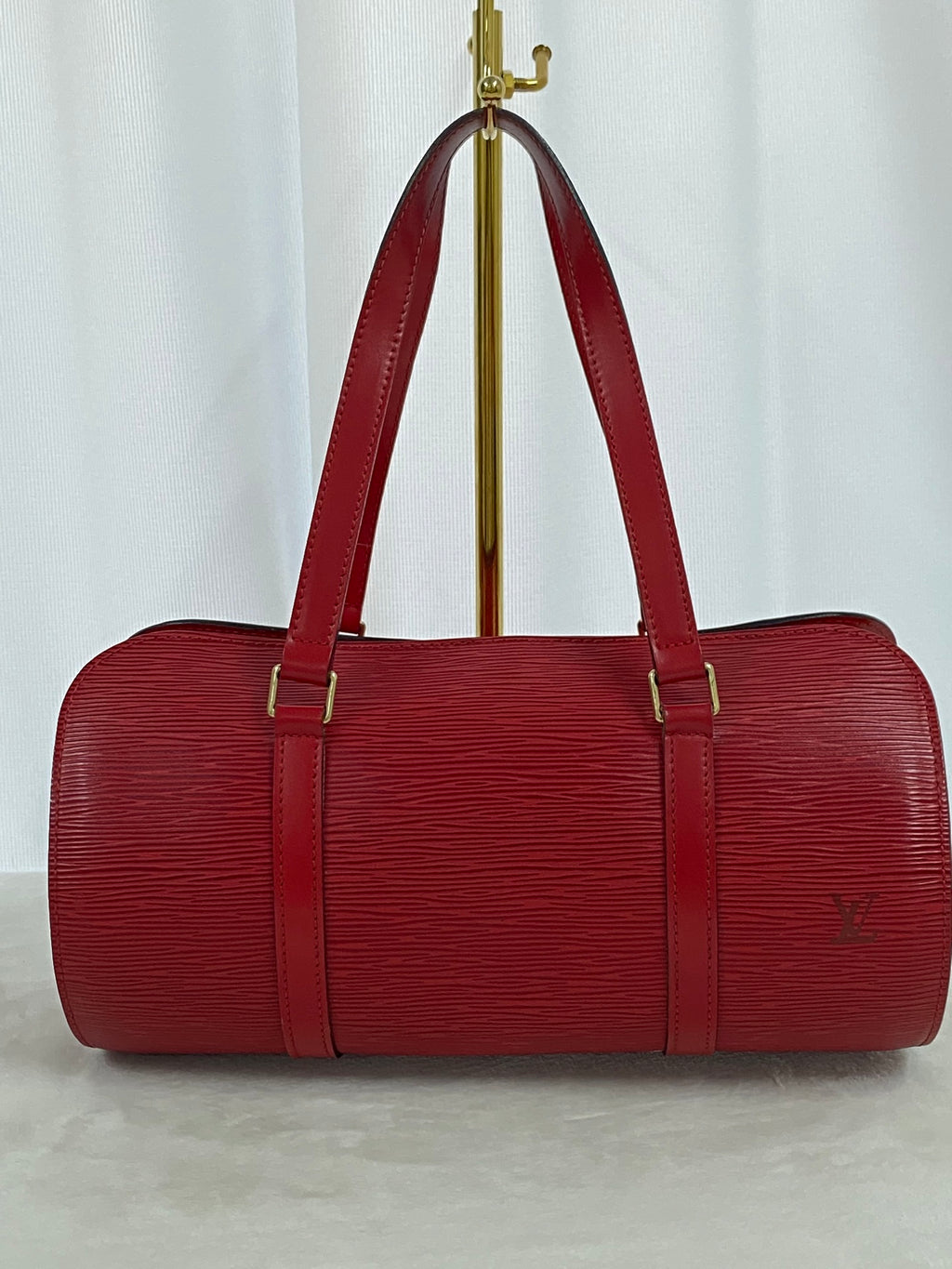 Louis Vuitton Soufflot Epi Handbag  Red Leather LV logo Engraved