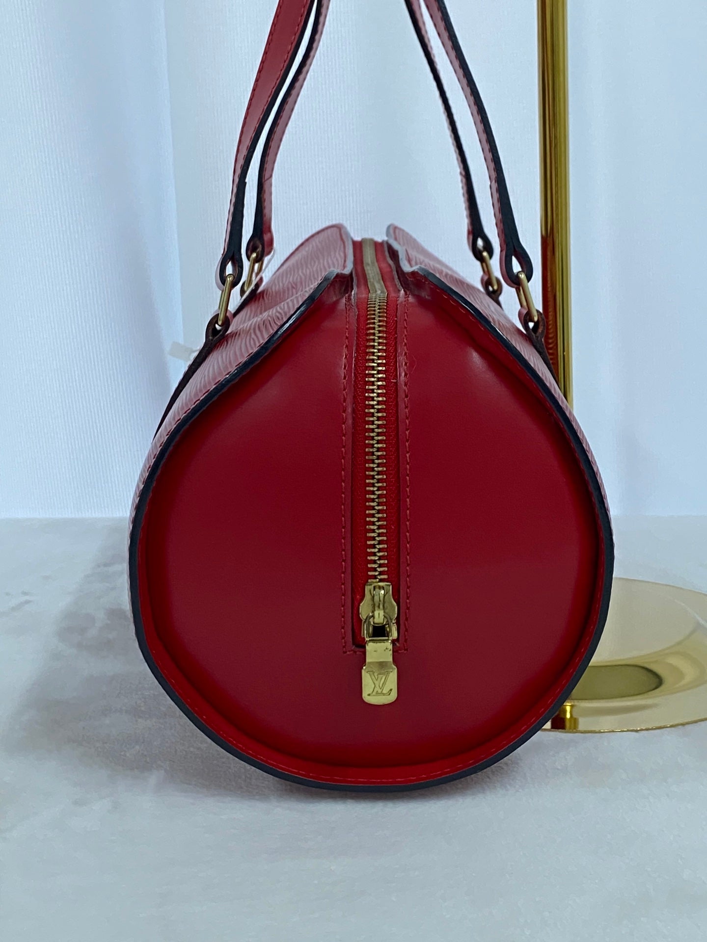 Louis Vuitton Soufflot Epi Handbag  Red Leather LV logo Engraved