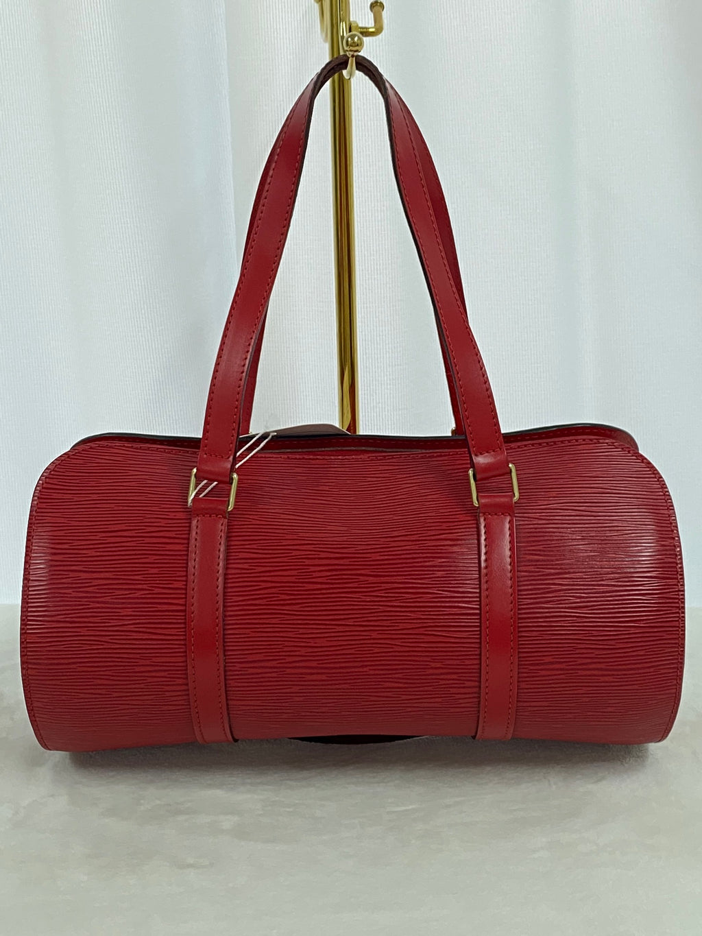 Louis Vuitton Soufflot Epi Handbag  Red Leather LV logo Engraved