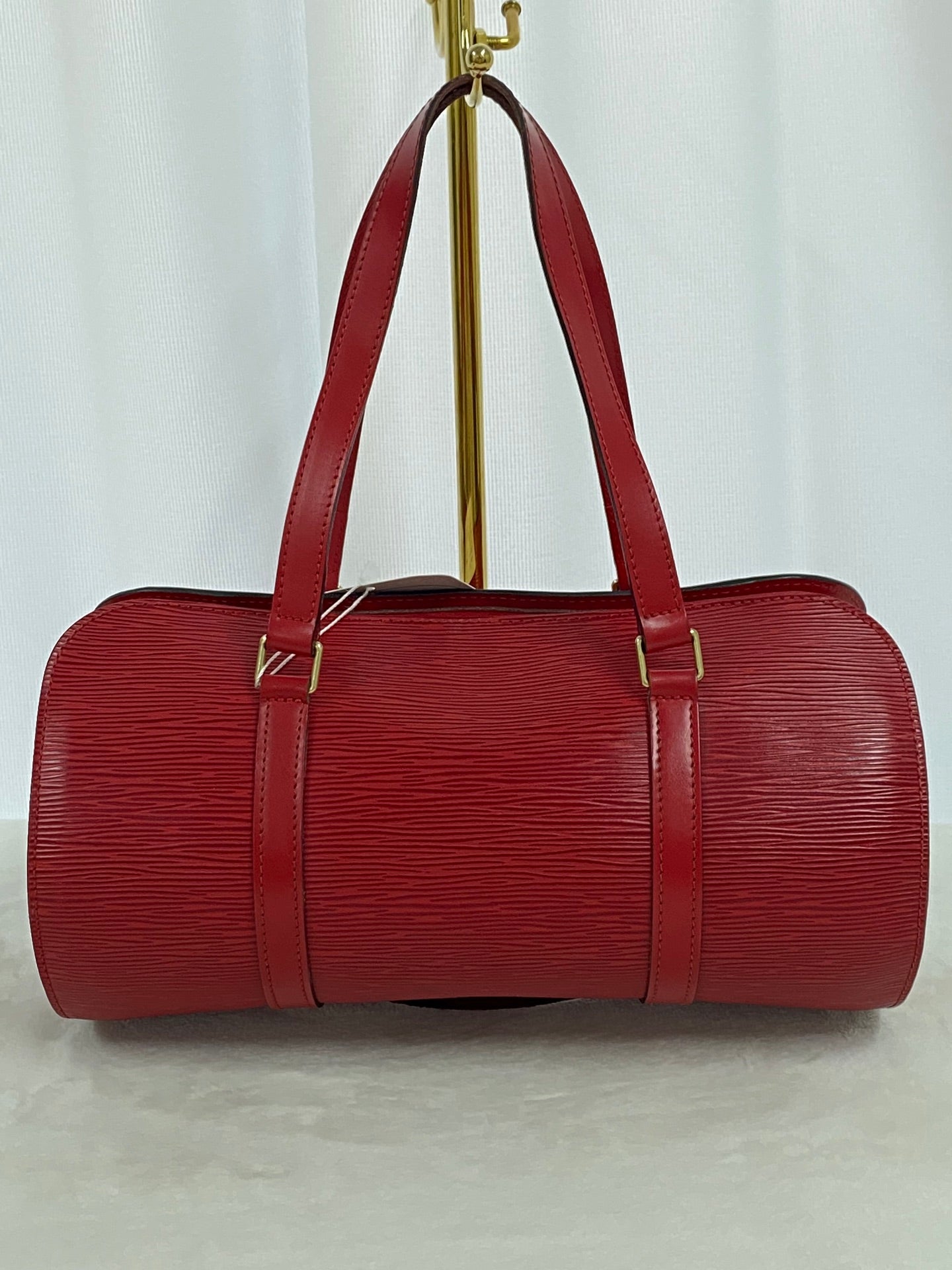 Louis Vuitton Soufflot Epi Handbag  Red Leather LV logo Engraved