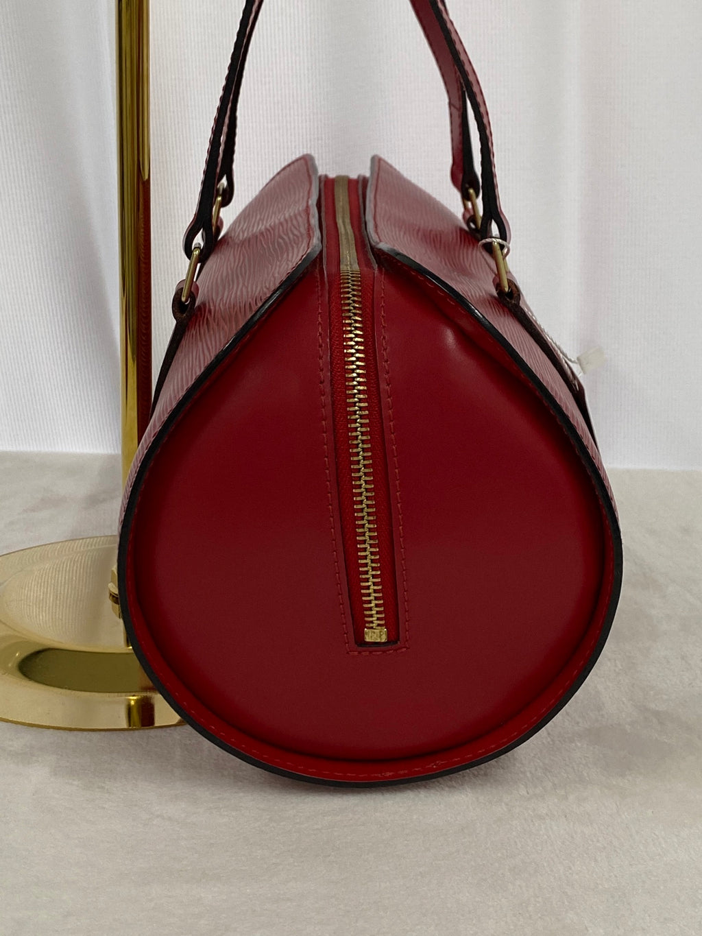 Louis Vuitton Soufflot Epi Handbag  Red Leather LV logo Engraved