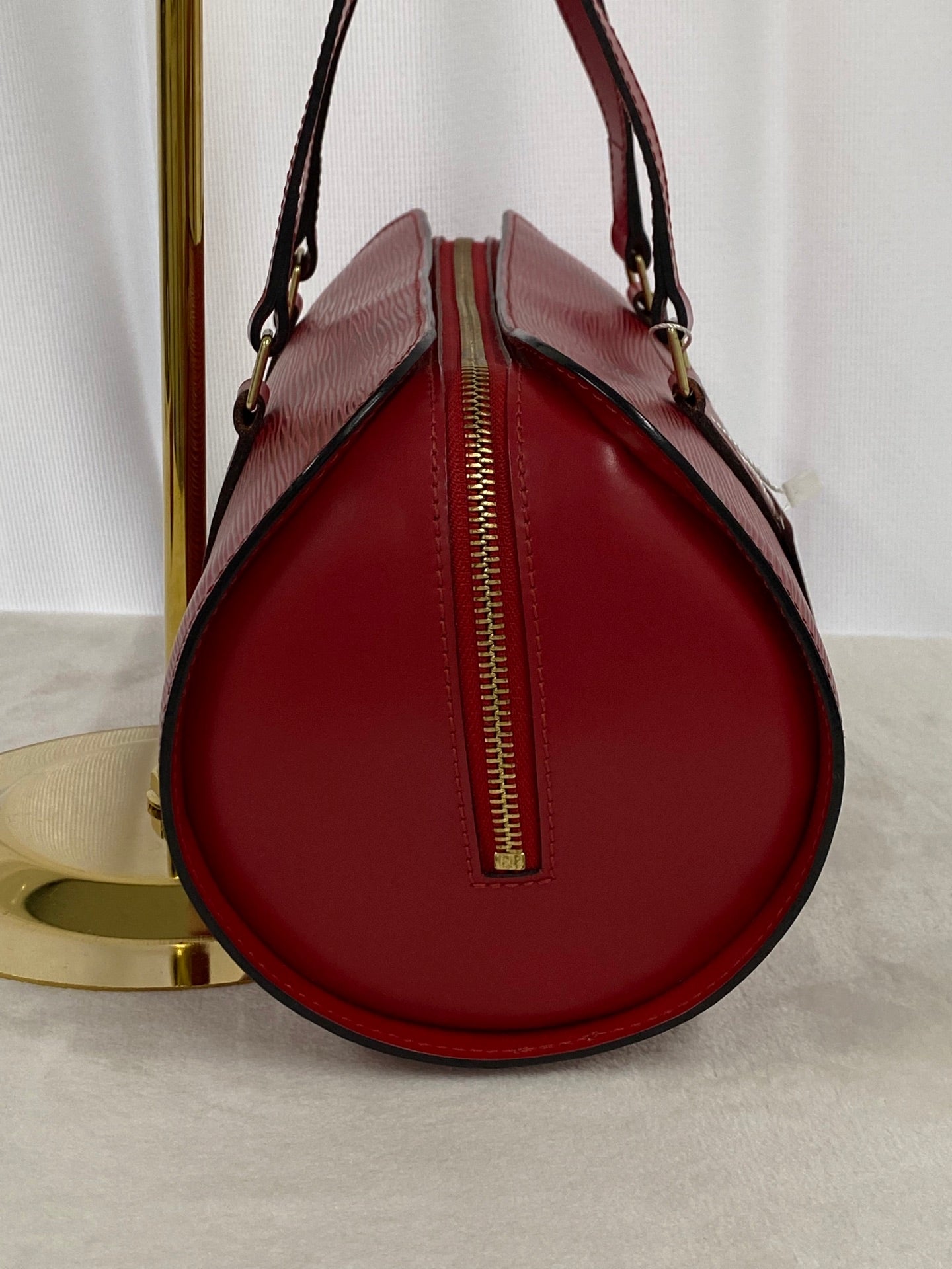 Louis Vuitton Soufflot Epi Handbag  Red Leather LV logo Engraved
