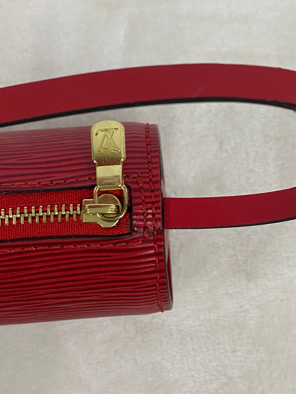 Louis Vuitton Soufflot Epi Handbag  Red Leather LV logo Engraved