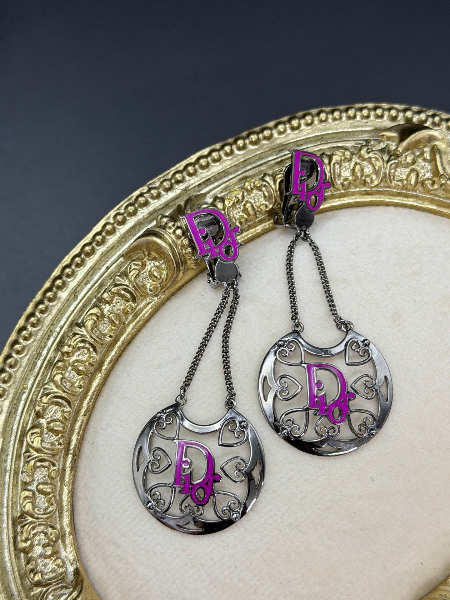 Christian Dior Vintage Heart Logo Drop Earrings