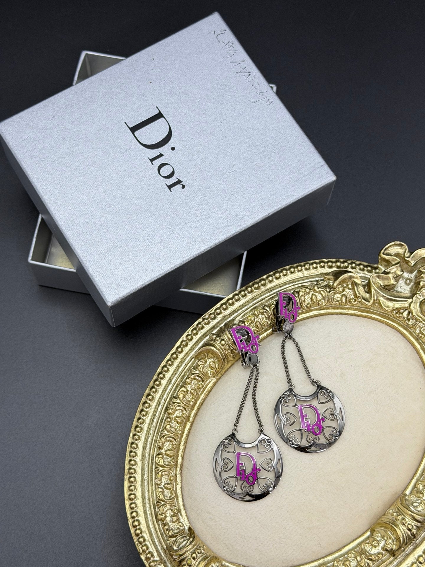 Christian Dior Vintage Heart Logo Drop Earrings
