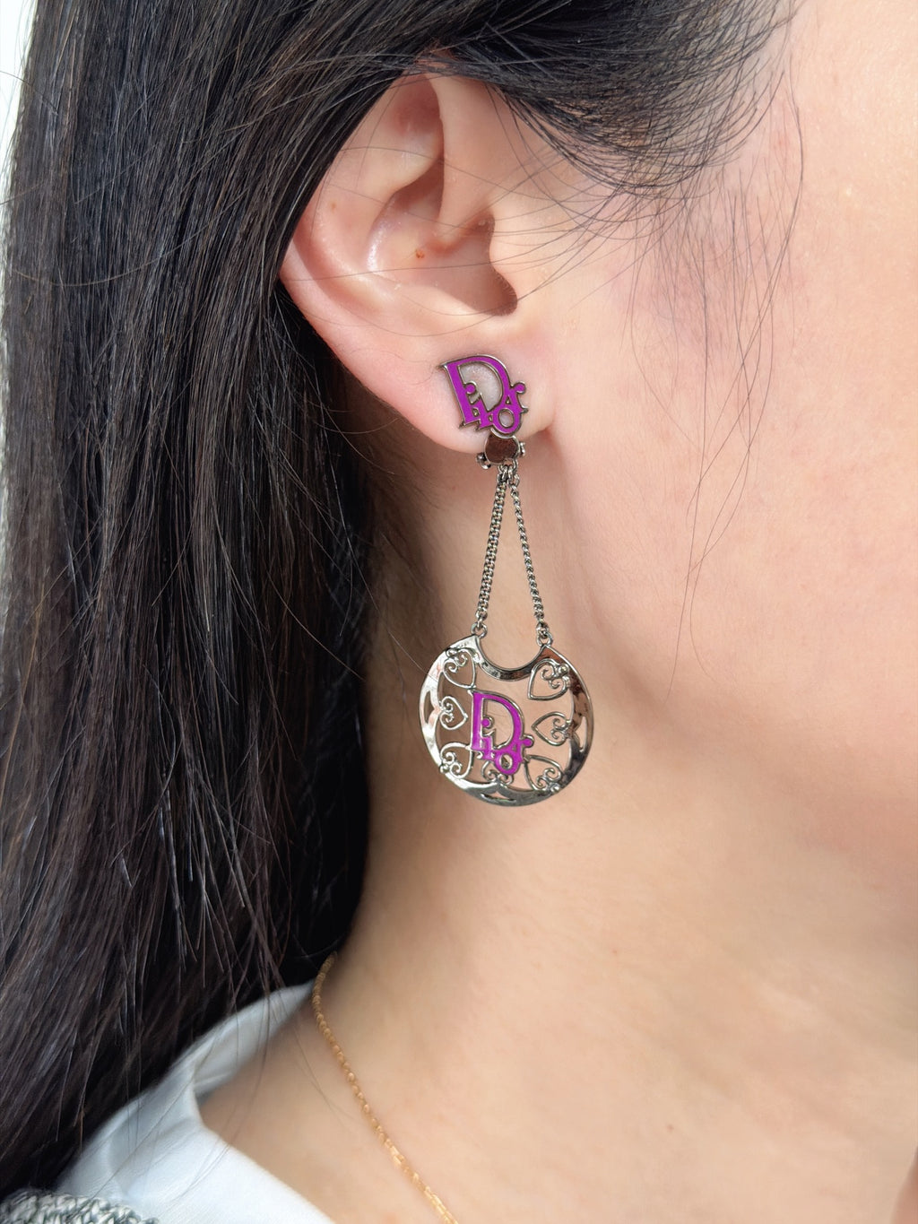 Christian Dior Vintage Heart Logo Drop Earrings