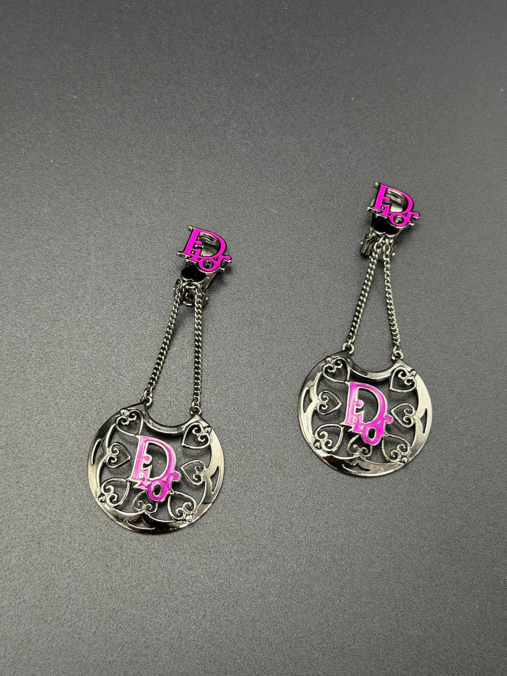 Christian Dior Vintage Heart Logo Drop Earrings