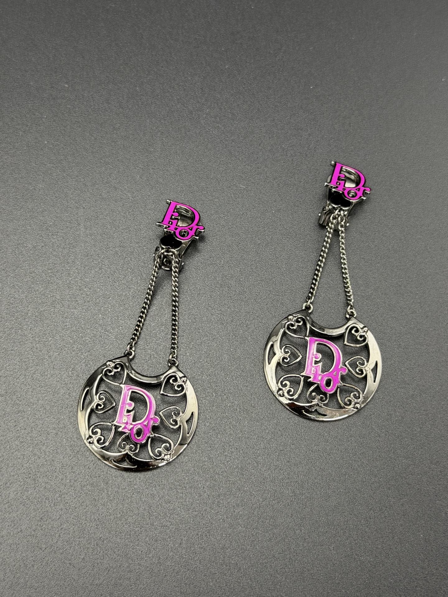Christian Dior Vintage Heart Logo Drop Earrings
