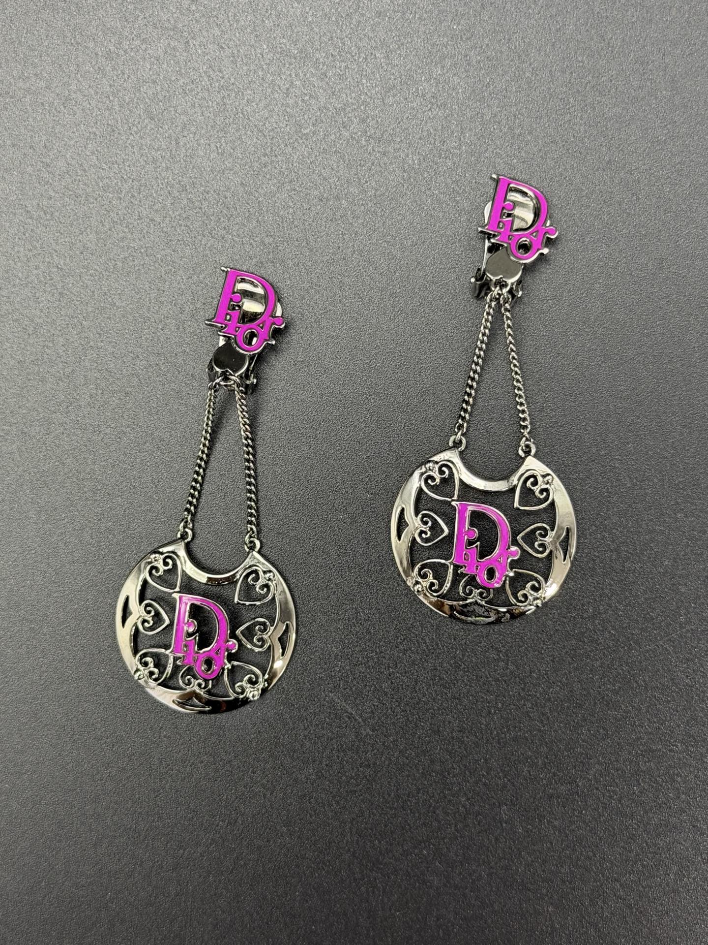 Christian Dior Vintage Heart Logo Drop Earrings