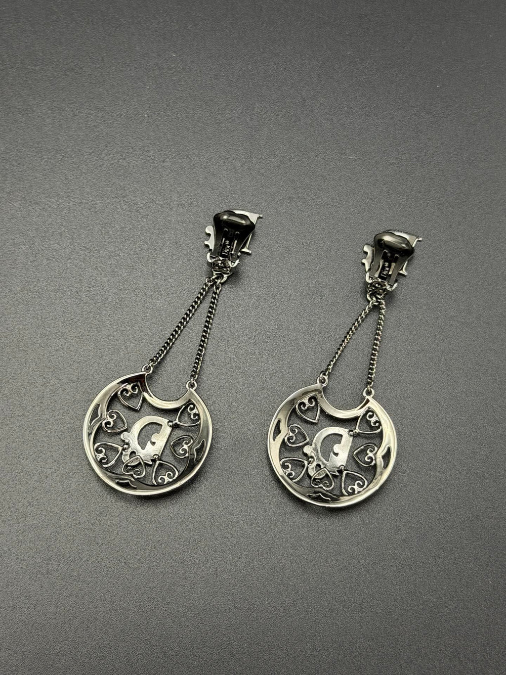 Christian Dior Vintage Heart Logo Drop Earrings