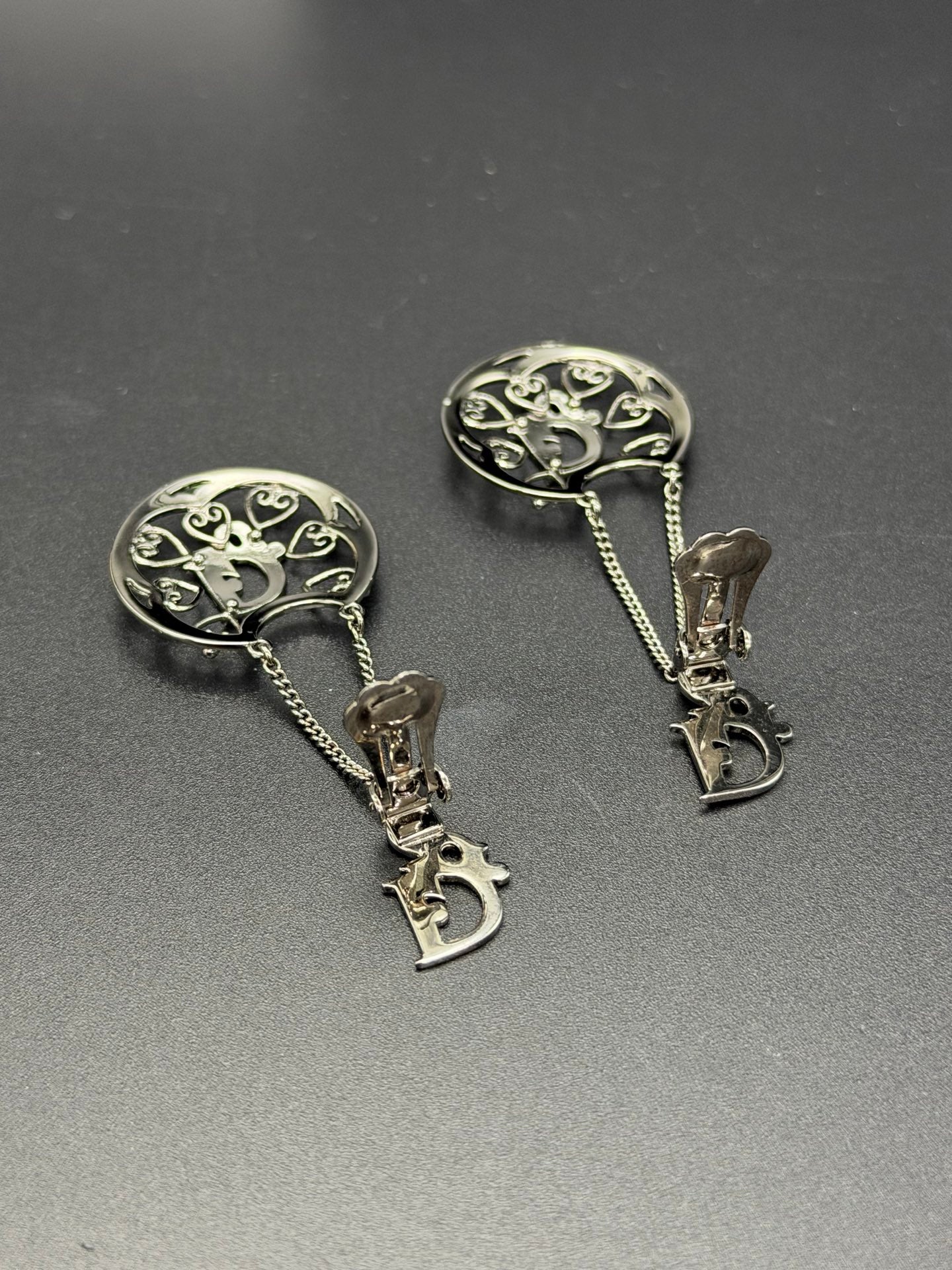 Christian Dior Vintage Heart Logo Drop Earrings