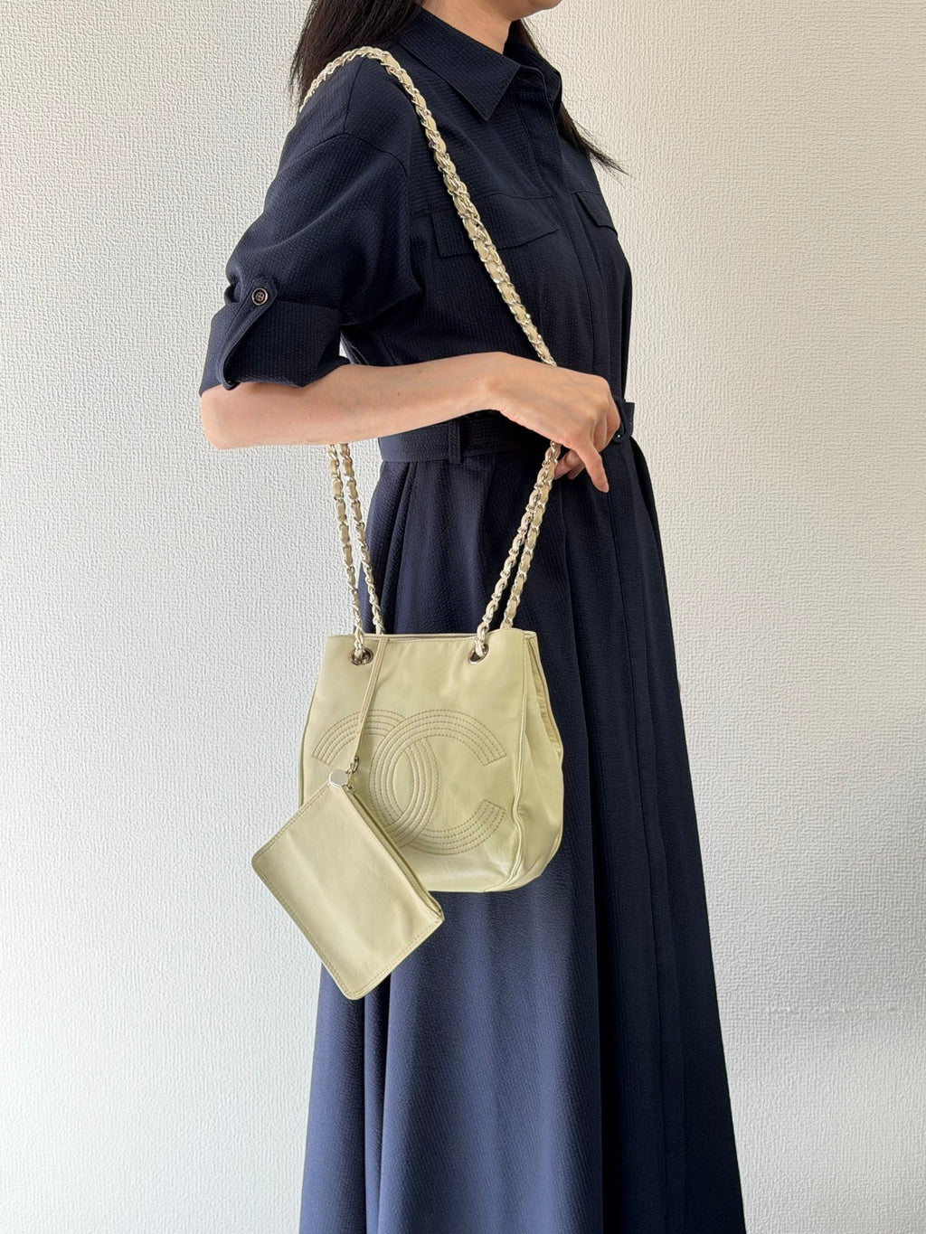 Chanel CC Caviar Skin Chain Shoulder Bag with Pouch