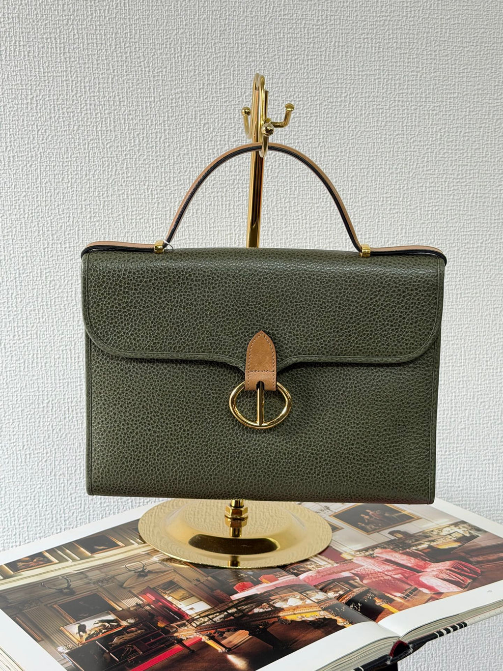 Christian Dior Equestrian Grained Leather Top Handle Flap Bag