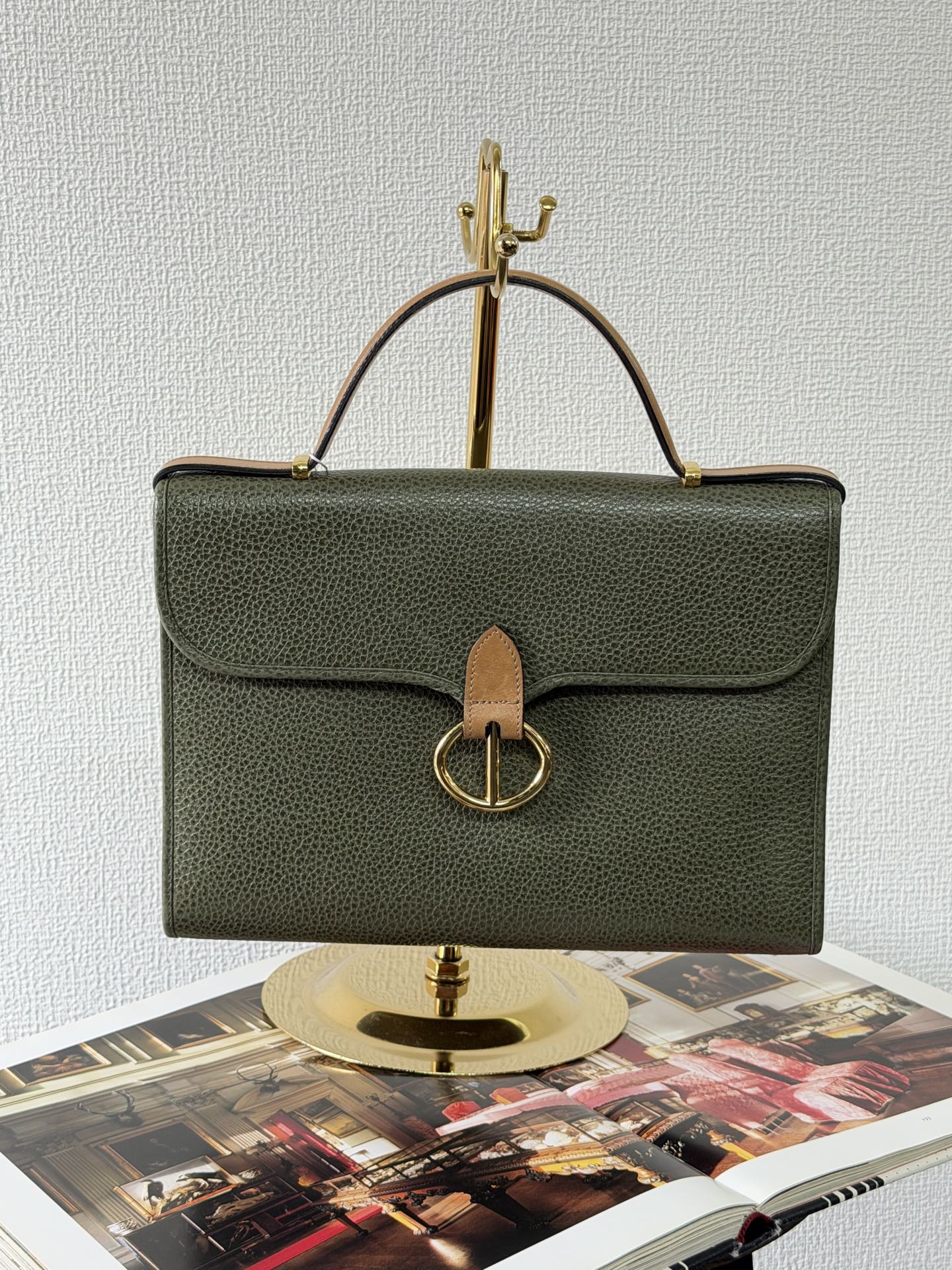 Christian Dior Equestrian Grained Leather Top Handle Flap Bag
