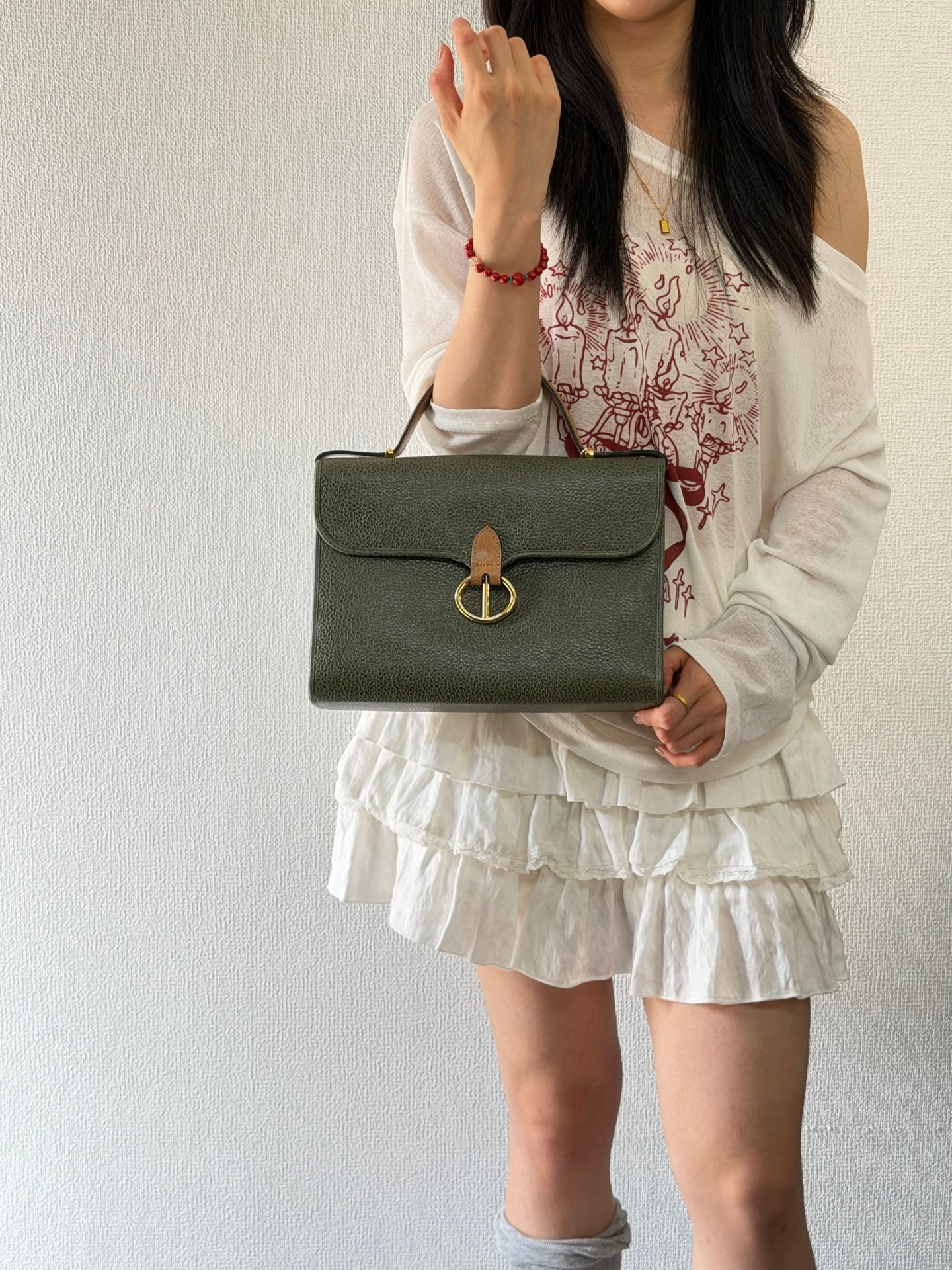 Christian Dior Equestrian Grained Leather Top Handle Flap Bag