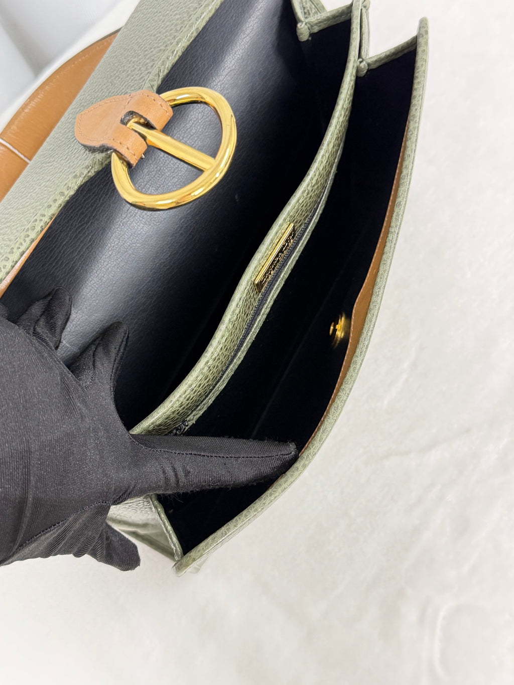 Christian Dior Equestrian Grained Leather Top Handle Flap Bag
