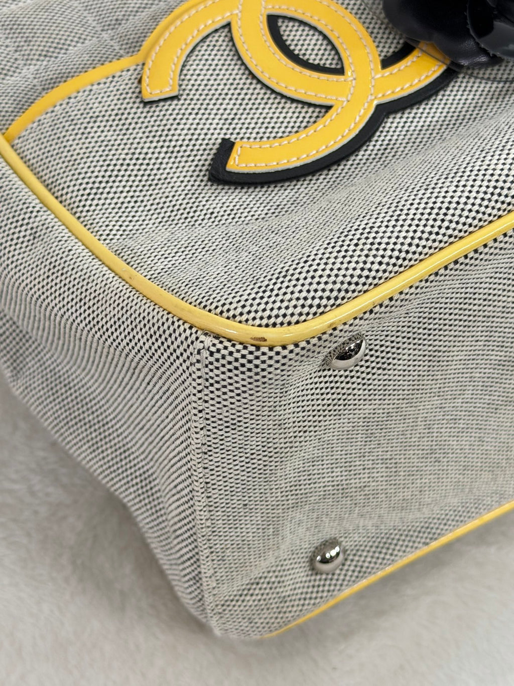 CHANEL Chocolate Bar Camellia No. 5 Canvas Chain Tote Bag