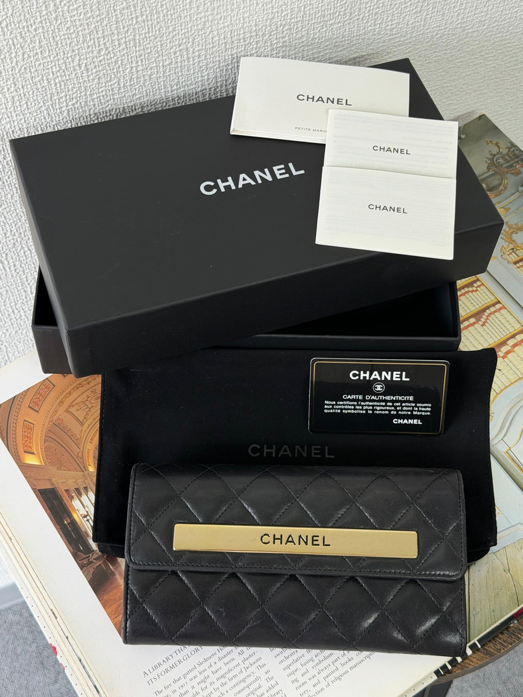 CHANEL Quilted Bifold Leather Wallet