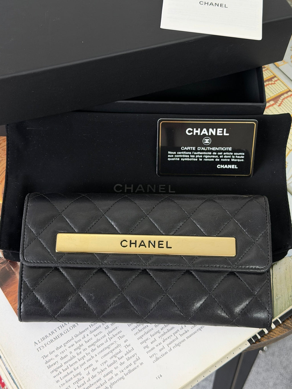 CHANEL Quilted Bifold Leather Wallet