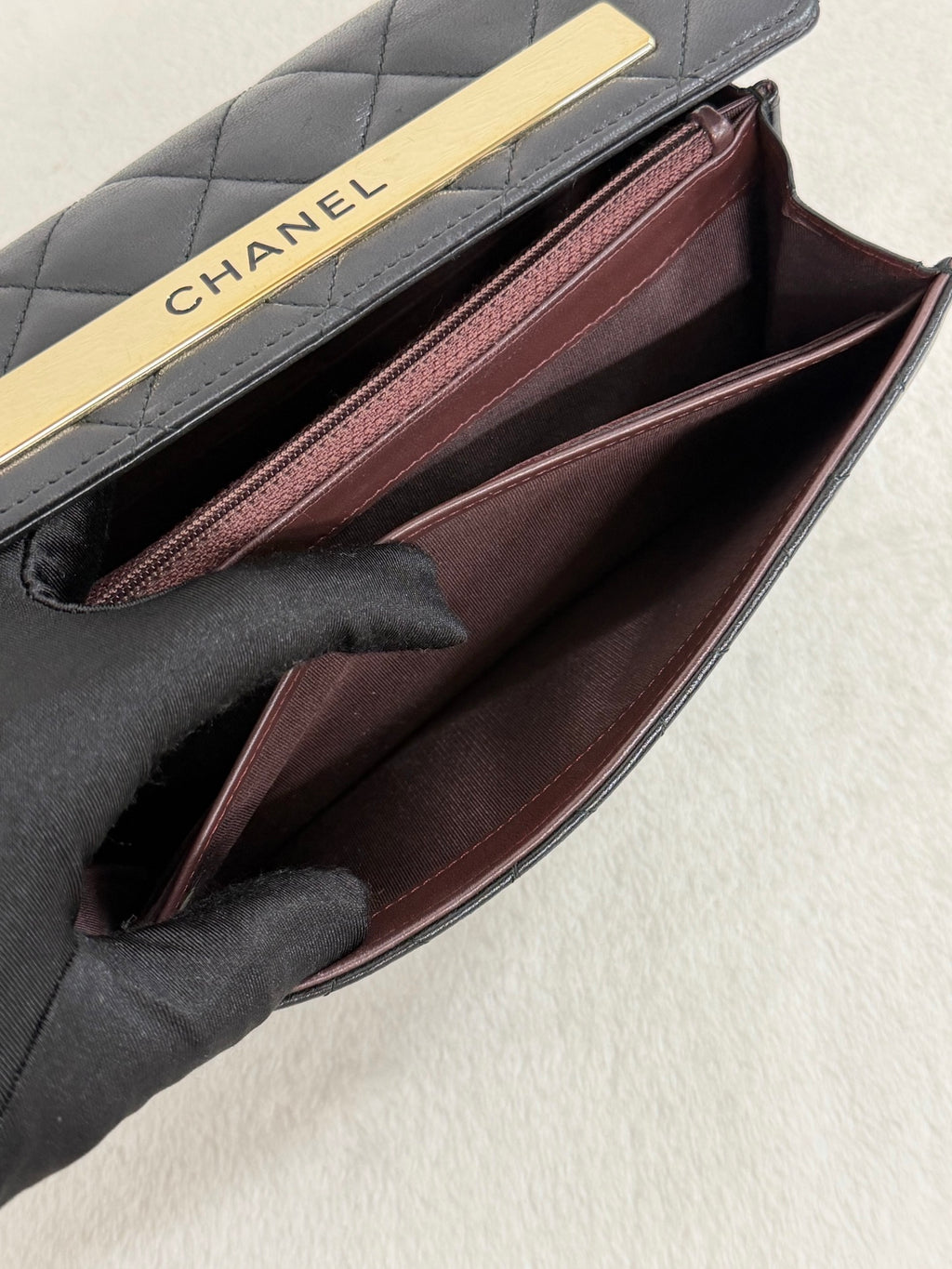 CHANEL Quilted Bifold Leather Wallet