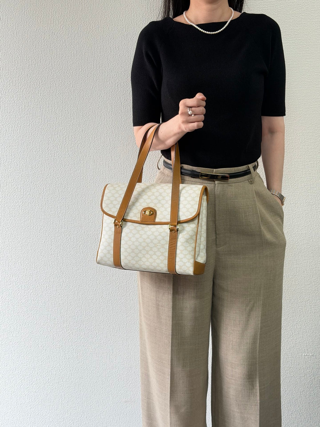 Celine White Macadam Shoulder Bag