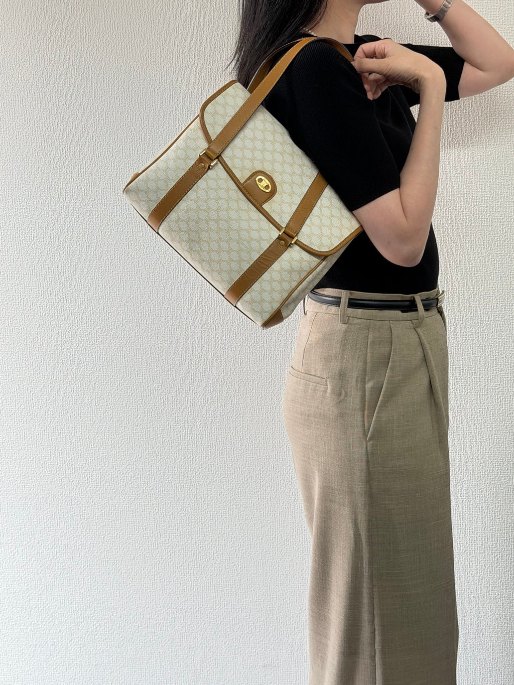 Celine White Macadam Shoulder Bag