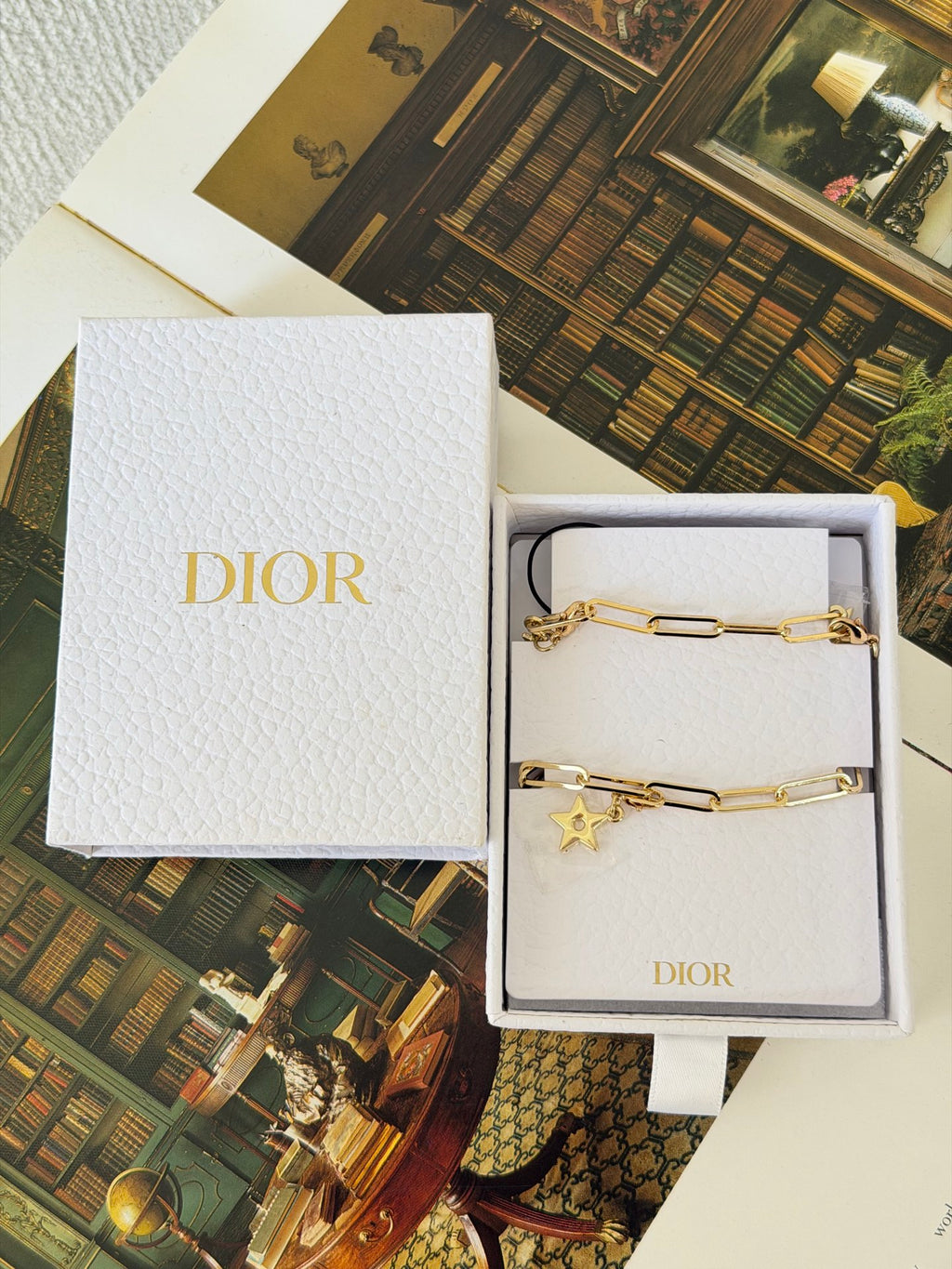 Dior Beauty Gold Phone Charm Stars and Logo Chain