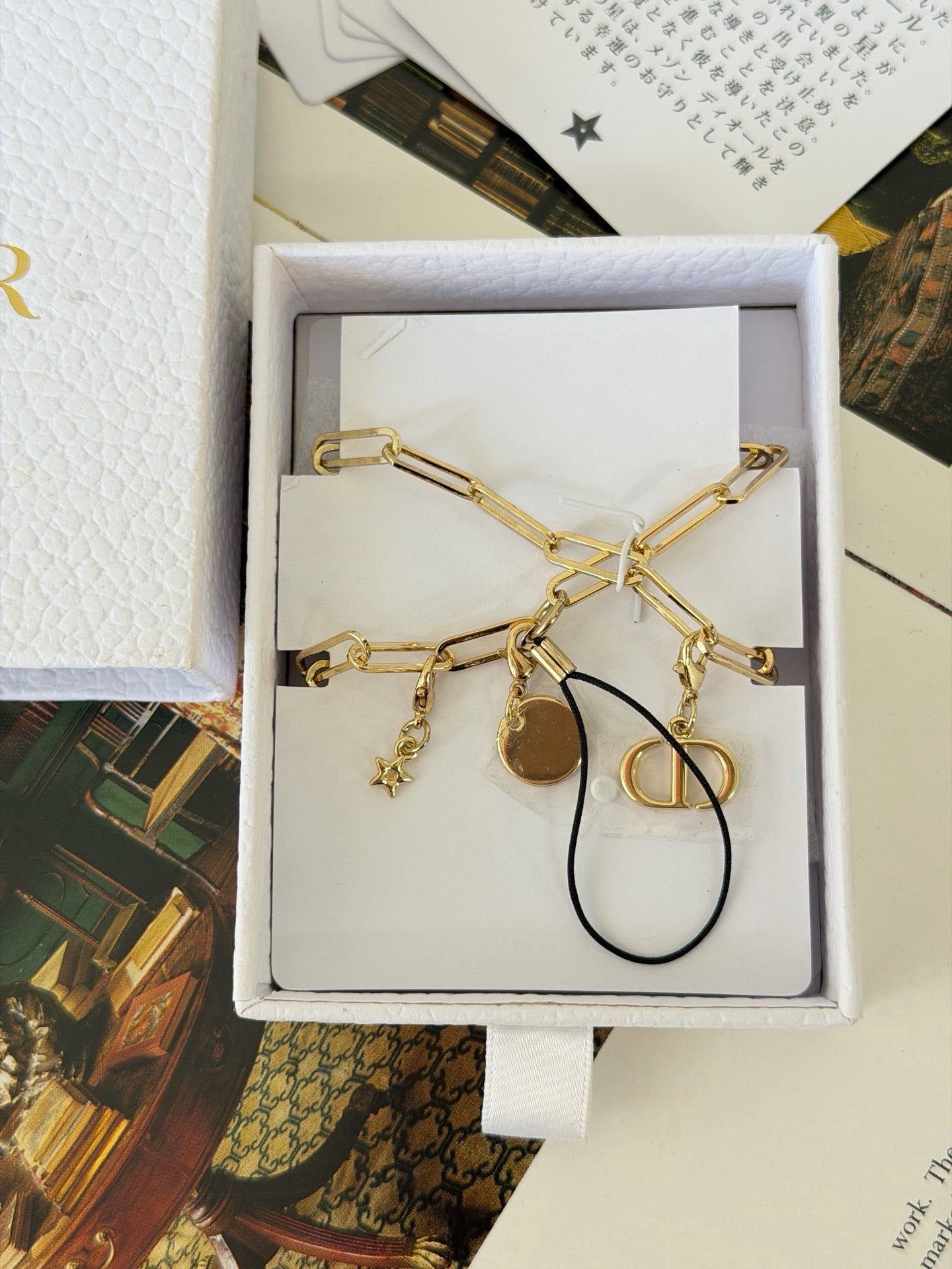 Dior Beauty Gold Phone Charm Stars and Logo Chain