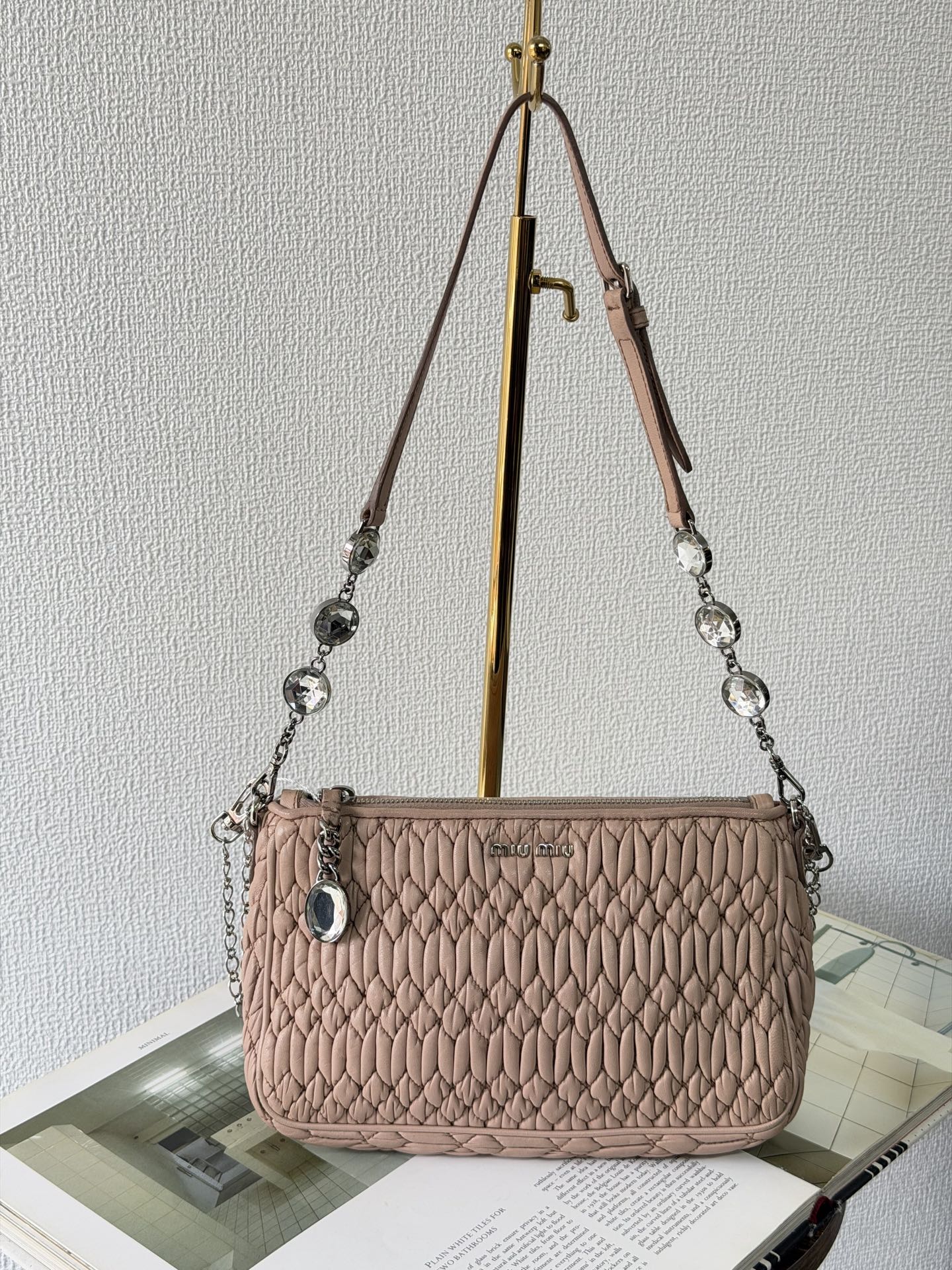 Miu Miu Matelasse Nappa Crystal Shoulder Bag