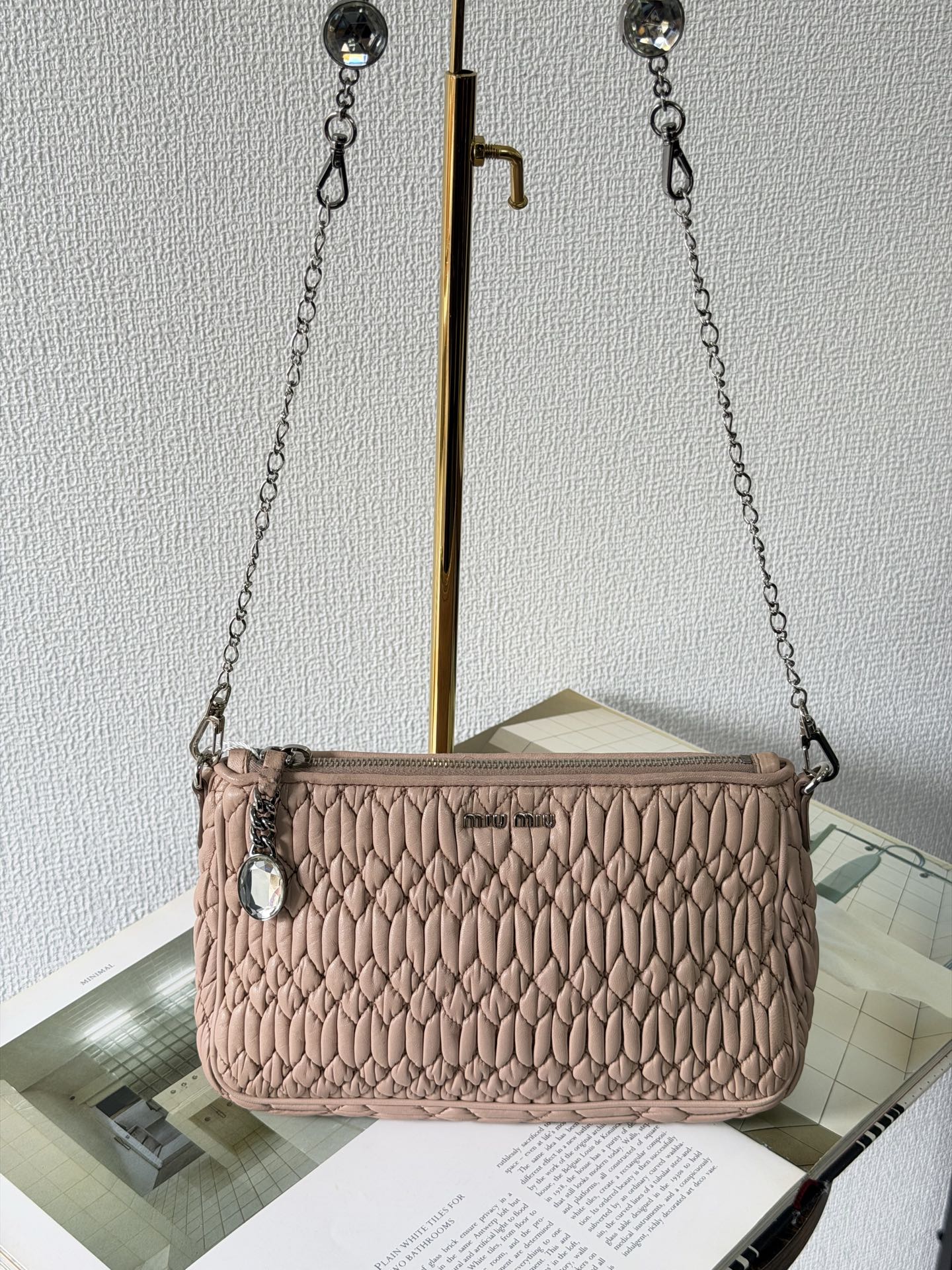 Miu Miu Matelasse Nappa Crystal Shoulder Bag